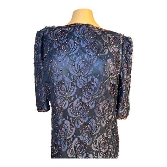 Vintage SCALA Black Beaded Peek-a-Boo Back Gown – Size L (Est. 12/14) - Picture 7 of 11